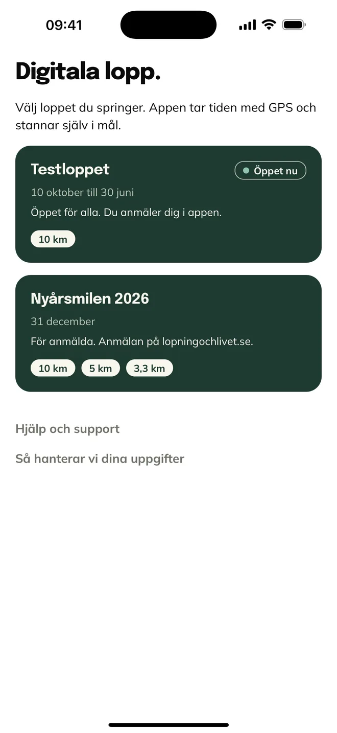 Appens lista med Testloppet och Nyårsmilen 2026