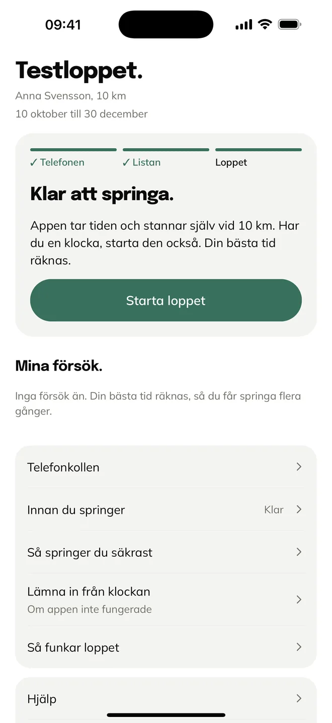 Loppets startsida: Klar att springa