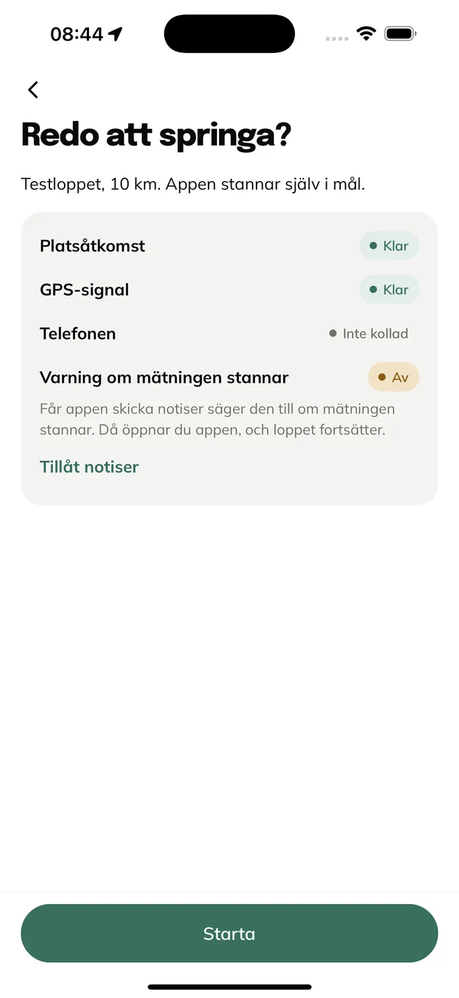 Förkollen: platsåtkomst och GPS-signal klara